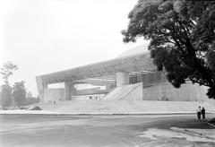 Historic black and white photo of the National Auditorium facade in Mexico City from June 29, 1991