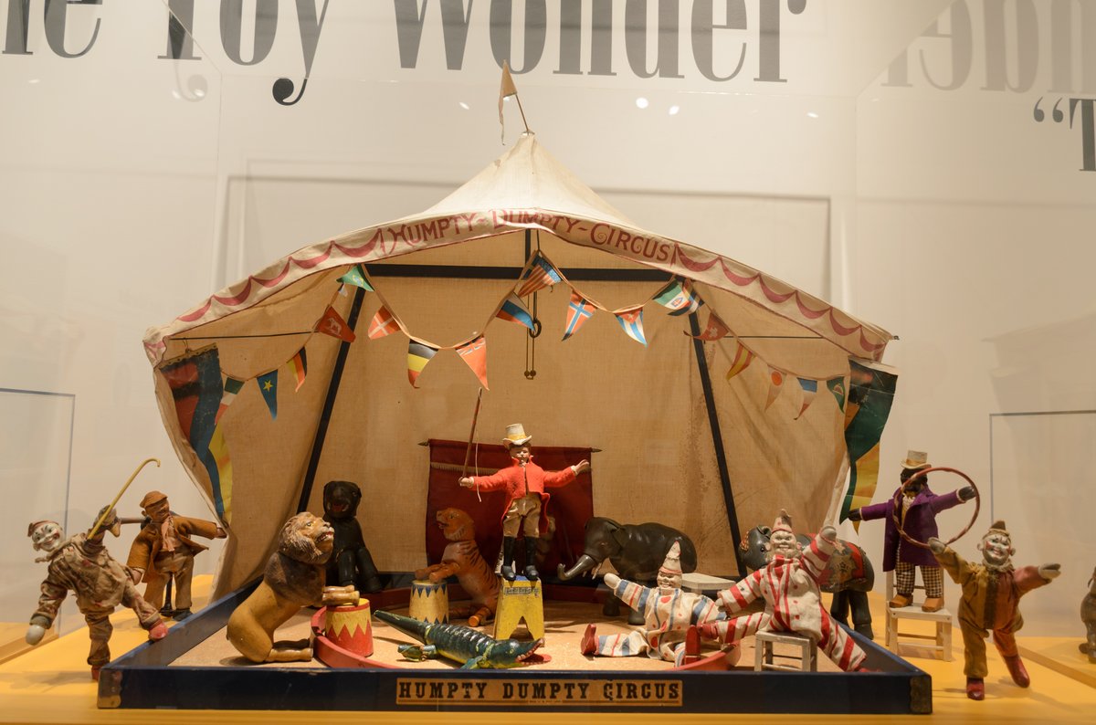 Humpty Dumpty Circus wooden toy set from the Schoenhut exhibit at Philadelphia History Museum
