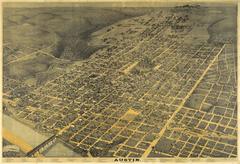 1887 lithograph map of Austin Texas showing detailed streets and landmarks