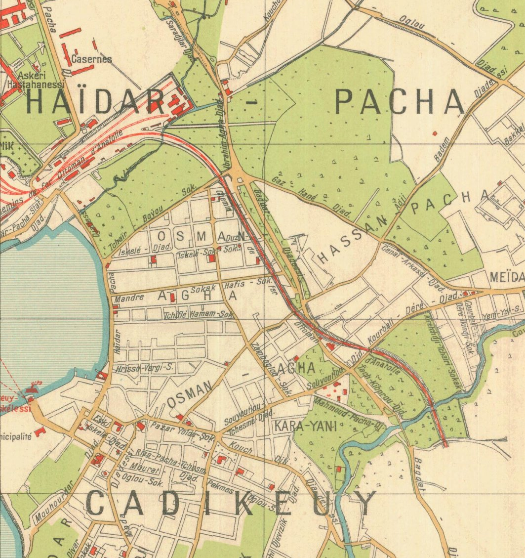 Historical map showing Bağdat Caddesi street in Istanbul in 1922