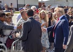 U.S. President Donald Trump shaking hands with military and community members at Joe Foss Field, South Dakota