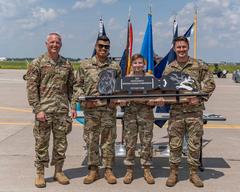 U.S. Air Force Maj. Gen. Mark Morrell recognizing 169th Fighter Wing members at Air National Guard Weapons Load Competition
