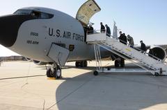 Employers and business leaders boarding KC-135 Stratotanker at Joe Foss Field for Bosslift event