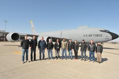 Employers and business leaders group photo before boarding KC-135 Stratotanker refueler plane during Bosslift at Joe Foss Field South Dakota