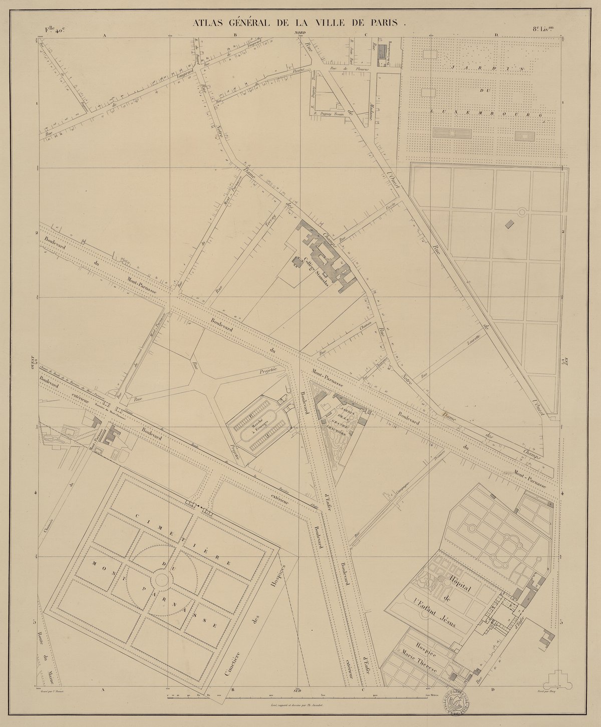 Barrière du Mont-Parnasse and surroundings historical map from Atlas de Jacoubet