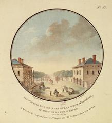 Aquatint engraving of new barriers on the road to Orléans at the top of Rue d'Enfer, Paris, 18th century