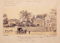 1848 drawing of buildings near Barrière d'Enfer in Paris by Léon Leymonnerye