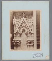 Part of a doorpost from the Saint-Urbanus Basilica in Troyes showing Gothic architectural details including ornate foliage and tendrils