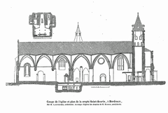 Architectural cross-section drawing of Basilique Saint-Seurin from 1850