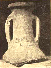 Ancient amphora neck with maker's mark cross from Saint-Seurin excavations in Bordeaux, 1897