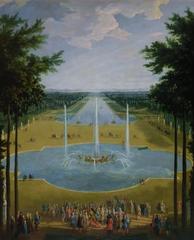 The Baths of Apollo fountain at the Palace of Versailles with golden sculptures and clear water