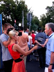 Protesters interviewed by B1 TV against Romanian President Băsescu impeachment at Victoriei Square Bucharest