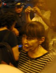 Romanian MEP Monica Macovei greeted by protesters at Victoriei Square in Bucharest