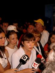 Romanian MEP Monica Macovei welcomed by protesters against President Basescu's impeachment at Victoriei Square Bucharest