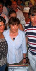 Romanian MEP Monica Macovei greeted by protesters against President Băsescu's impeachment on Victoriei Square in Bucharest
