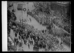 American troops marching past The Cenotaph during the Victory Parade at Whitehall, London on 19 July 1919