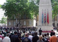 Cenotaph remembrance ceremony in London with veterans and military personnel