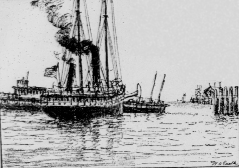 Historic maritime image depicting the collision between passenger liner SS Columbia and ferryboat SS Berkeley on October 3, 1900