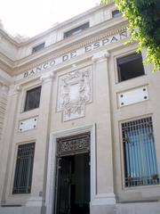 Facade of Banco de España building in Sevilla with ornate architectural details