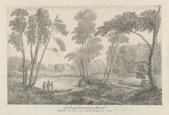 View of a park at Grängshammars Bruk with three men fishing in the foreground, drawn by A.F. Cederholm in 1811