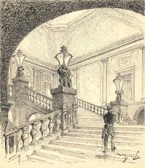 Interior staircase of Stockholm Palace pencil drawing by R. Haglund