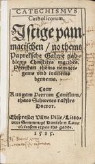 Title page of Catechismus Catholicorum, a Latvian language catechism published in Vilnius in 1585
