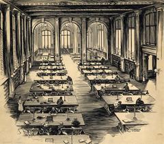 Reference reading room at Central Library Toronto 1922 pen and ink drawing