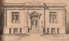 Sketch of the Carnegie Library building located at Station Road and Stanley Avenue in Mimico