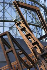Sculpture in Pforzheim at the Gasometer in Enzauenpark near a power plant