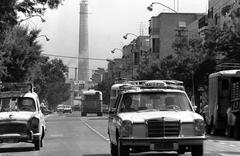 Ben Yehuda Street in Tel Aviv with Reading power station chimney in background