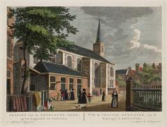 Hand-colored etching of the English Church at the Begijnhof in Amsterdam circa 1775