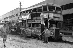 Damaged buses at central station in Tel Aviv after bombing