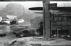 Central bus station in Tel Aviv with buses parked and buildings around, site of Egyptian airstrikes