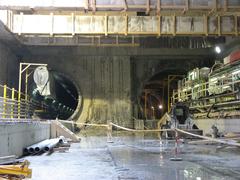 Construction site of M4 metro line at Újbuda-központ station in Budapest
