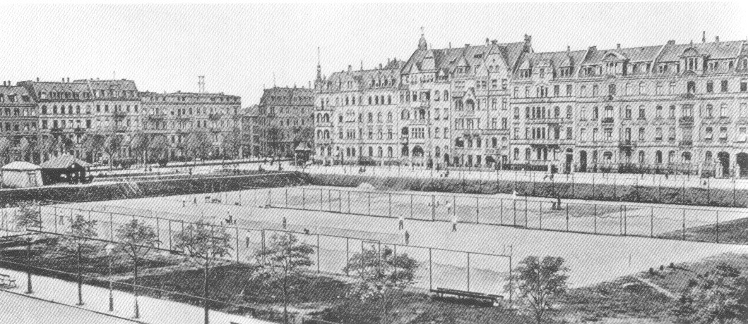 Historic tennis courts in Mannheim between Goethestraße and Hebbelstraße around 1907