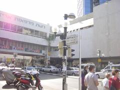 Dizengoff Street in Tel Aviv with palm trees and pedestrians