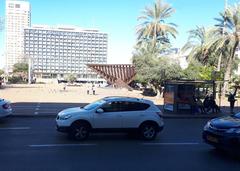 Rabin Square in Tel Aviv during winter January 2018 with modern cityscape