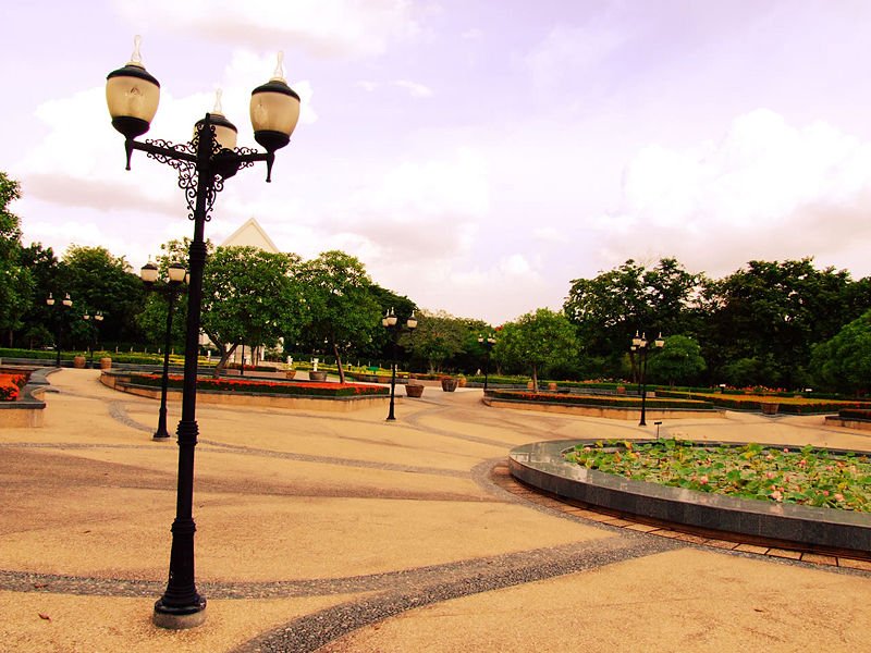 Scenic view of Place in the Park Queen Sirikit with pond and greenery in Bangkok, Thailand
