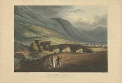 Jacob's Bridge near Tiberias with British and Janissary tents on mountainside, 1799 sketch by F.B. Spilsbury