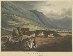 Jacob's Bridge with British Army tents on mountain side and Janisaries' tents near lakes of Tiberia, sketched in 1799