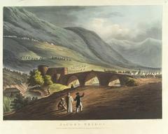 Jacob's Bridge between the lakes of Tiberia with British Army and Janisaries tents on the mountain side in 1799