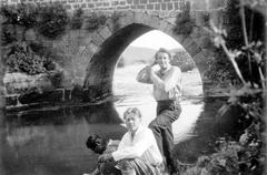 Men bathing in the Jordan River near the Jacob's Daughters Bridge in 1929