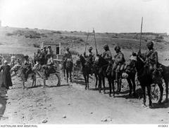 Australian soldiers and Indian lancers on the Gesher Bnot Yaakov bridge in 1918