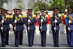 Egyptian soldiers stand at attention during wreath-laying ceremony with U.S. Defense Secretary Leon E. Panetta in Cairo