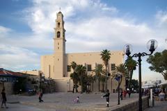 Black and white photo of St. Peters Church in Tel Aviv Yaffo