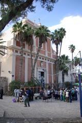 Black and white image of St. Peter's Church in Jaffa, Tel Aviv