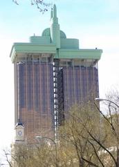 Torres de Colón skyscrapers in Madrid against a blue sky