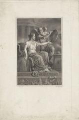 Allegorical depiction celebrating the 50th anniversary of Felix Meritis, featuring symbolic figures with wings, a beehive relief, and classical architecture with columns, surrounded by arts and sciences emblems