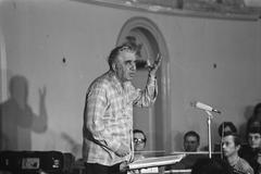 Composer Aram Khachaturian conducting the Amsterdam Philharmonic Orchestra during a rehearsal at Felix Meritis in Amsterdam in 1971