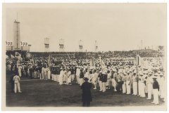 Athletes delegations assembled at Tel Aviv Maccabiah Stadium during 2nd Maccabiah Games, 1935